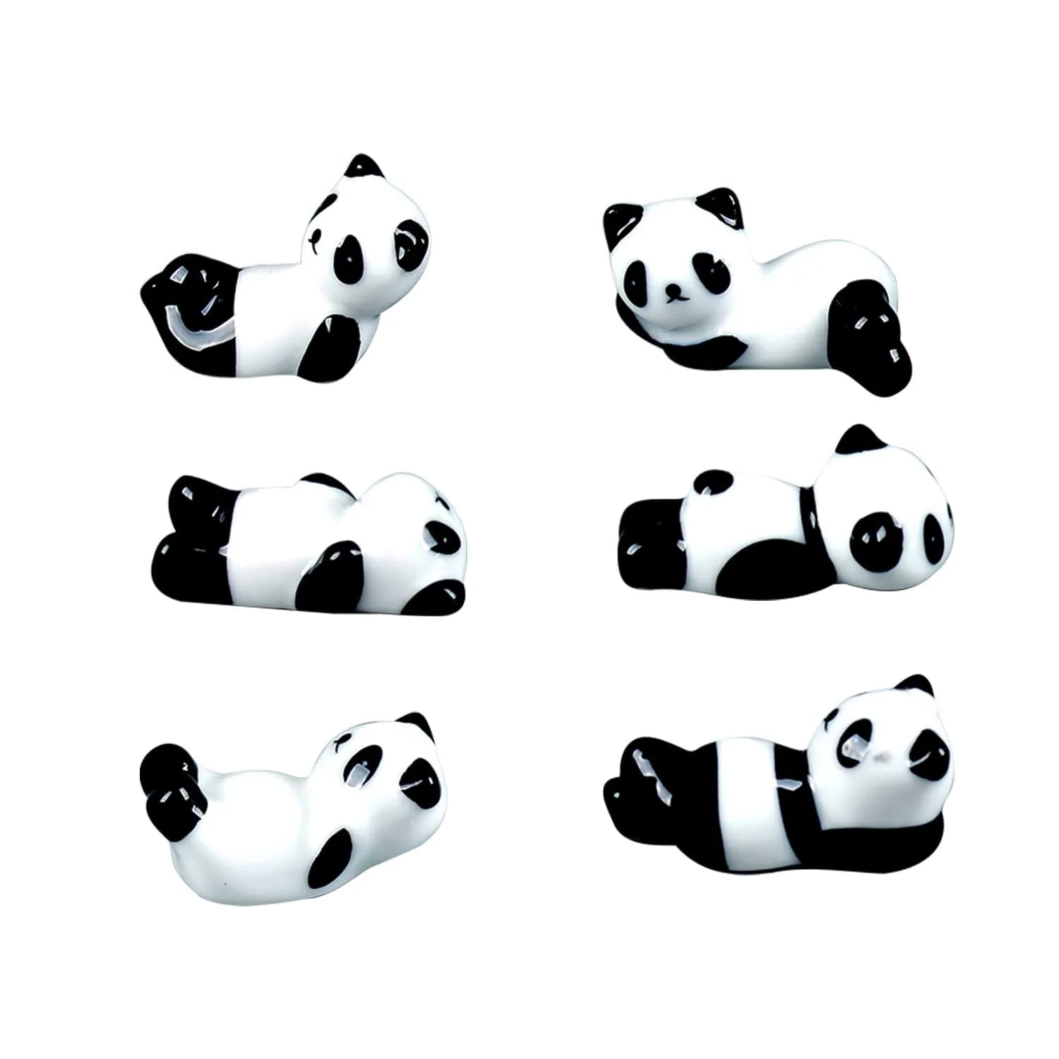XINYU Cute Ceramic Panda Chopstick Rests (6-Pack, Black/White) | Set of 6 Animal Print Holders for Dining Tables