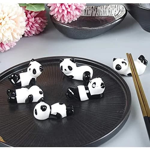 XINYU Cute Ceramic Panda Chopstick Rests (6-Pack, Black/White) | Set of 6 Animal Print Holders for Dining Tables thumbnail 2