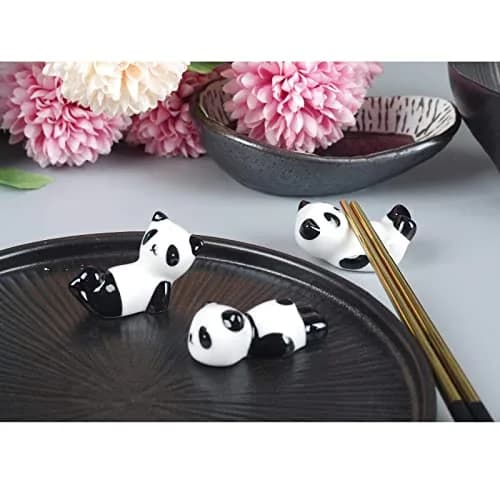 XINYU Cute Ceramic Panda Chopstick Rests (6-Pack, Black/White) | Set of 6 Animal Print Holders for Dining Tables thumbnail 3