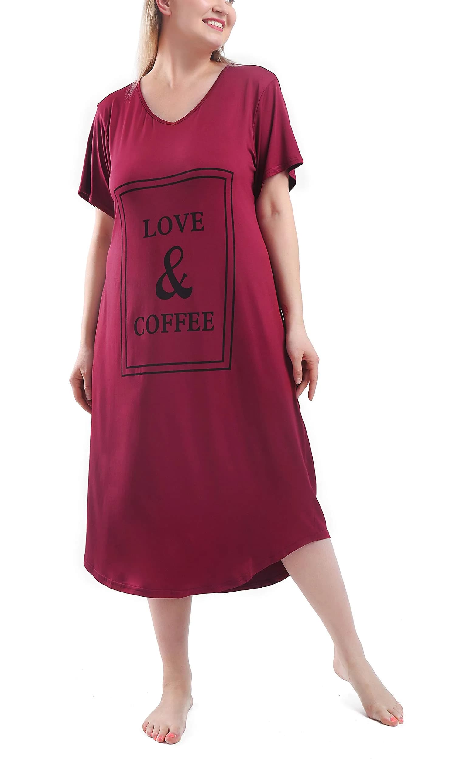 FEREMO Plus Size Nightgown for Women V Neck Short Sleeve Sleepwear (Red, 3X) | Comfortable, Plus Size Nightshirt