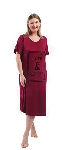 FEREMO Plus Size Nightgown for Women V Neck Short Sleeve Sleepwear (Red, 3X) | Comfortable, Plus Size Nightshirt thumbnail 4