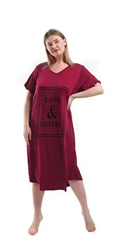 FEREMO Plus Size Nightgown for Women V Neck Short Sleeve Sleepwear (Red, 3X) | Comfortable, Plus Size Nightshirt thumbnail 5
