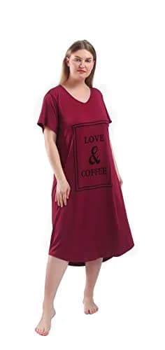 FEREMO Plus Size Nightgown for Women V Neck Short Sleeve Sleepwear (Red, 3X) | Comfortable, Plus Size Nightshirt thumbnail 2