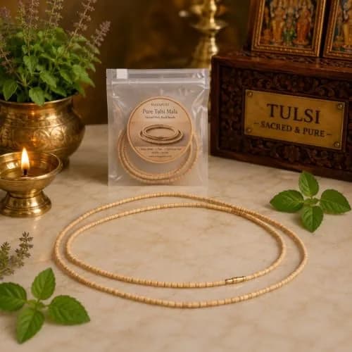 MAYAPURI Double Round Tulsi Mala Necklace 72 cm (2.83 inches) | Natural Wood Beads for Men & Women thumbnail 5