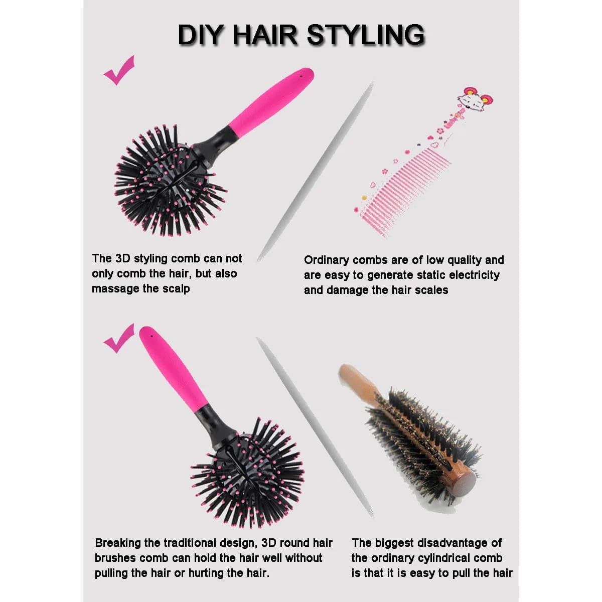 Aaiffey 3D Round Hair Brush 10.5cm (4.13in) Ball Diameter | Detangling & Blow Drying Styling Tool thumbnail 3