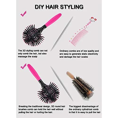 Aaiffey 3D Round Hair Brush 10.5cm (4.13in) Ball Diameter | Detangling & Blow Drying Styling Tool thumbnail 3