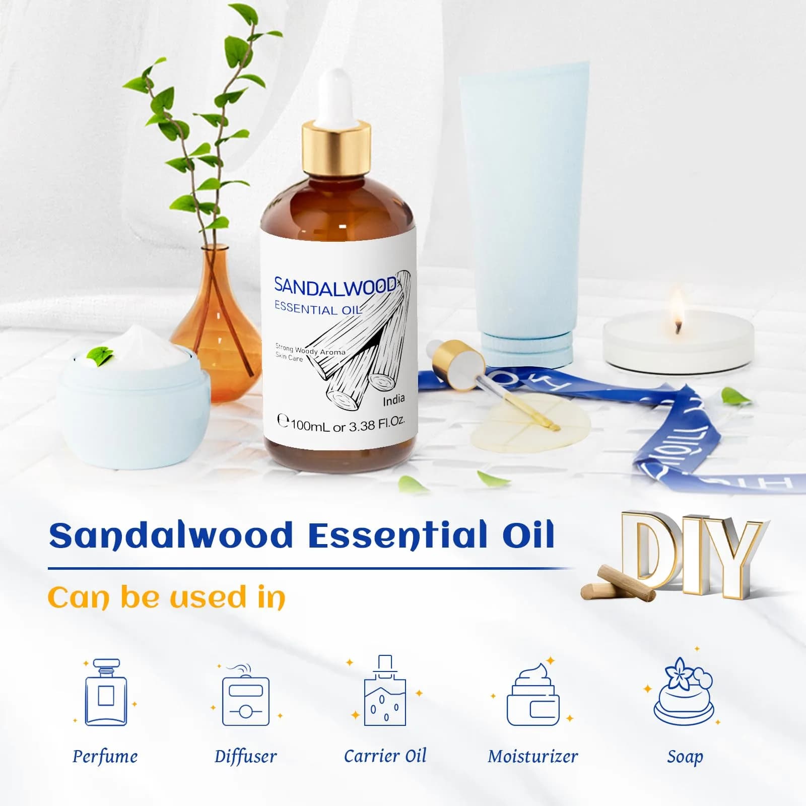 HIQILI Sandalwood Essential Oil, 3.38 Fl Oz (100ml) | Authentic USA Import for Perfume & Diffuser - view 5