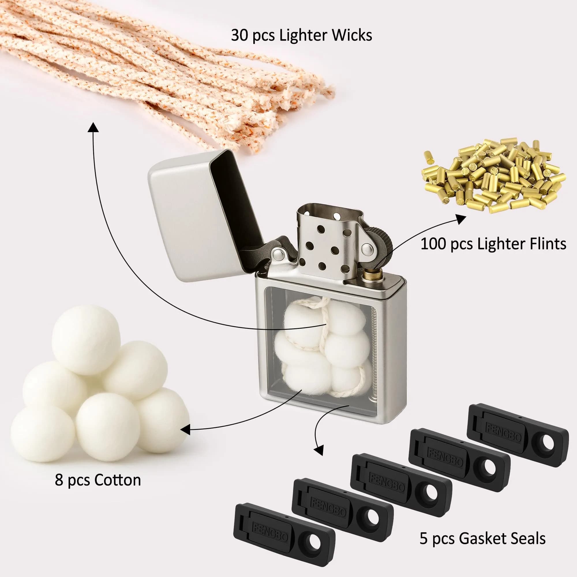 JINMUNIC Lighter Repair Kit for Zippo & Kerosene Lighters | 143 Pieces - view 6