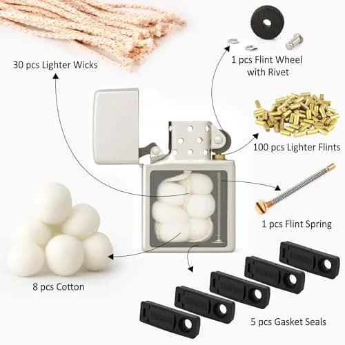 JINMUNIC Universal Lighter Repair Kit for Zippo and Most Fluid Kerosene Lighters | 148 Pieces thumbnail 7