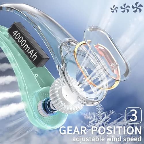 FrSara Wearable Neck Fan, 360° Cooling, 4000mAh Battery, 3-Speed, Crystal Green | Quiet Personal Air Cooler thumbnail 4