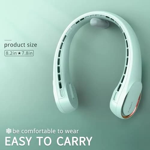 FrSara Wearable Neck Fan, 360° Cooling, 4000mAh Battery, 3-Speed, Crystal Green | Quiet Personal Air Cooler thumbnail 6