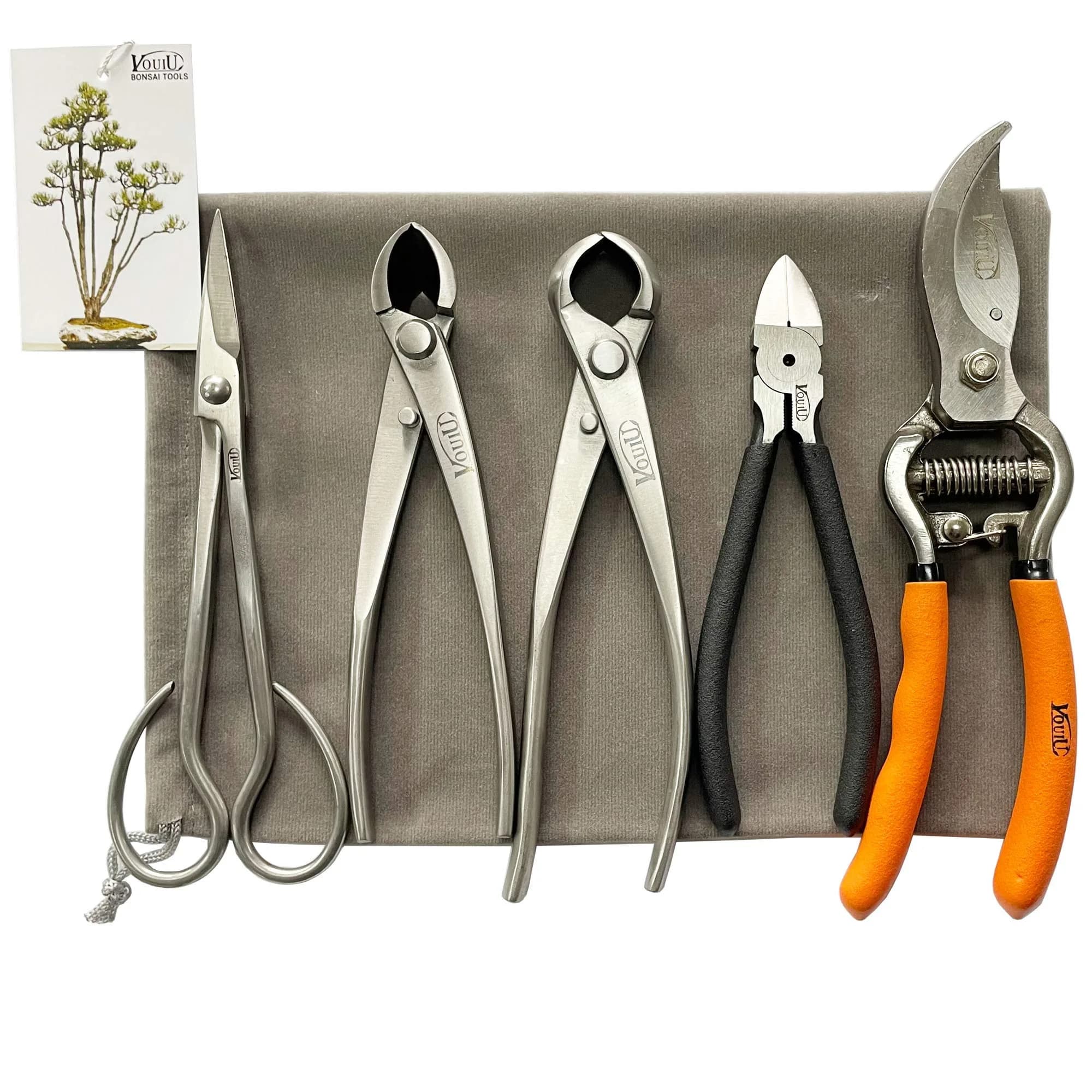 VOUIU 5-Piece Bonsai Tool Set with Scissors, Concave Cutter, Knob Cutter, Wire Cutter, Pruning Shears (880g)