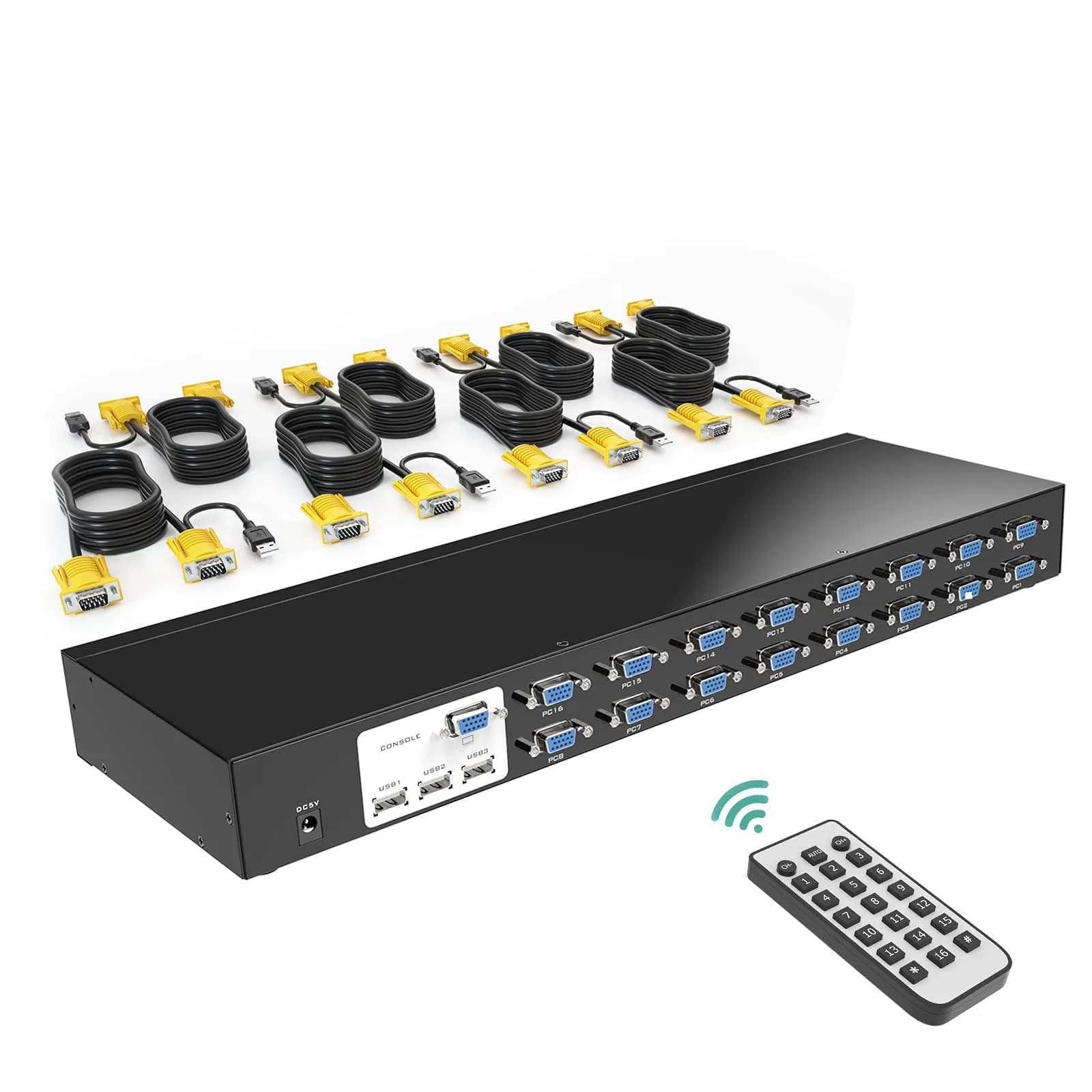 MT-VIKI 16 Port KVM Switch Rackmount 1U 19'' | Control 16 Computers with 1 Keyboard, Mouse, Monitor