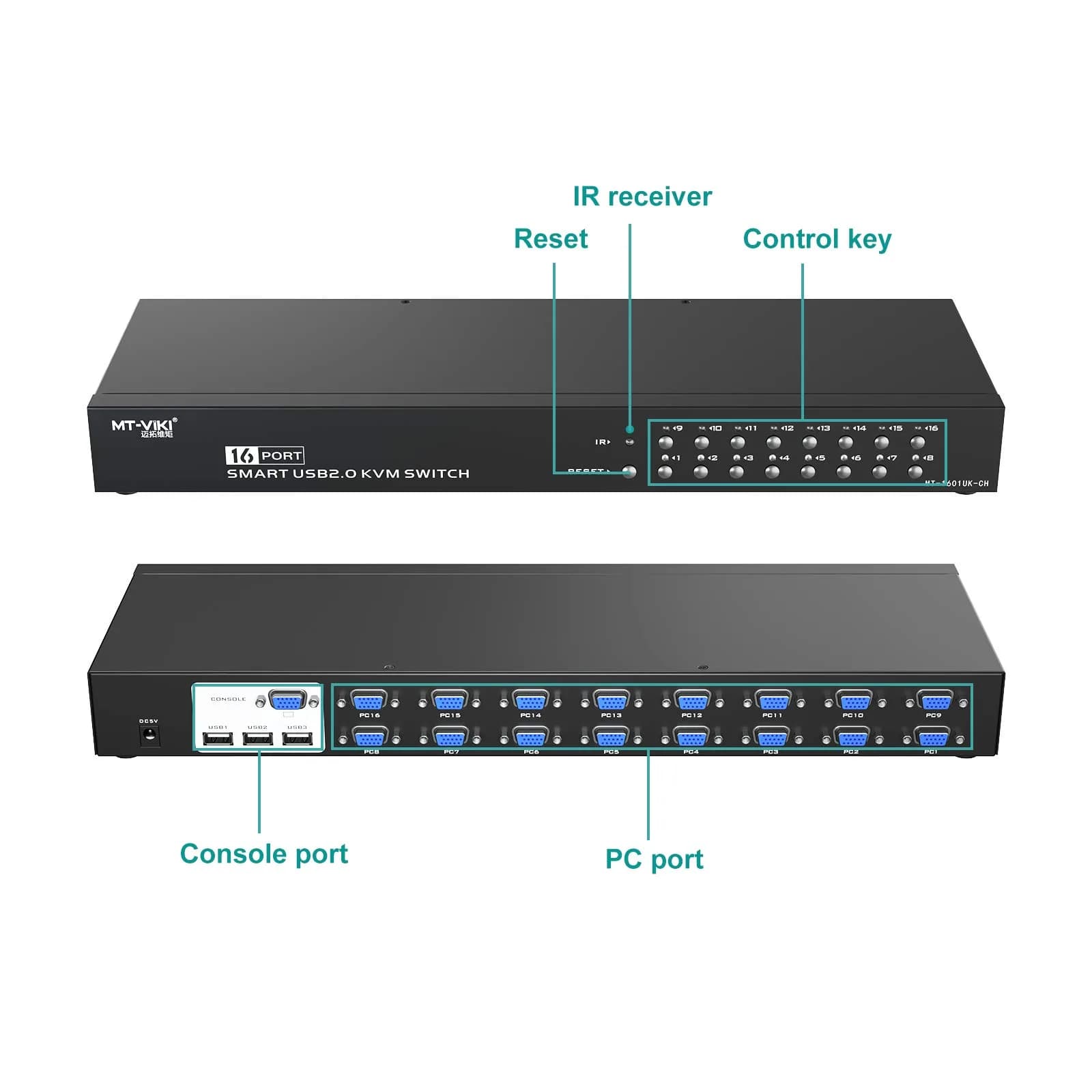 MT-VIKI 16 Port KVM Switch Rackmount 1U 19'' | Control 16 Computers with 1 Keyboard, Mouse, Monitor - view 3