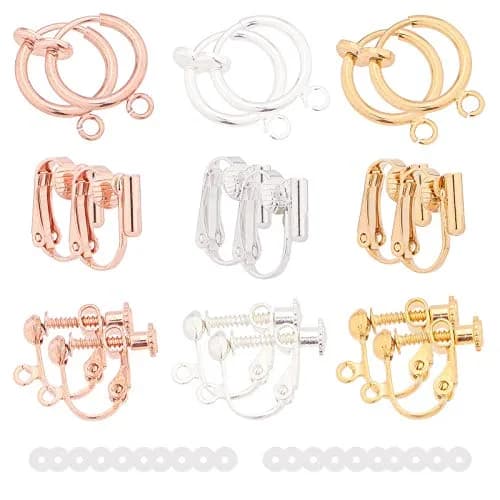 SUNNYCLUE 18Pcs 3 Colors Clip-on Earrings Converter Brass Non Pierced Earring Findings & 20Pcs Plastic Earring Pads for DIY Jewelry Making thumbnail 1