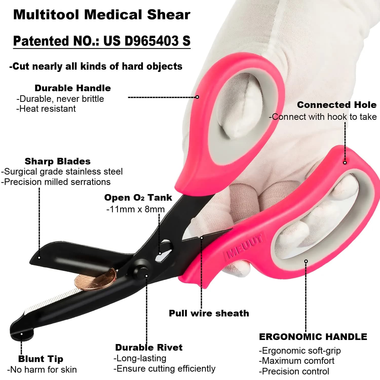 MEUUT Pink+pink Trauma Shears (2-Pack, 7.8 Inch) - Patented Stainless Steel with Oxygen Wrench - view 3