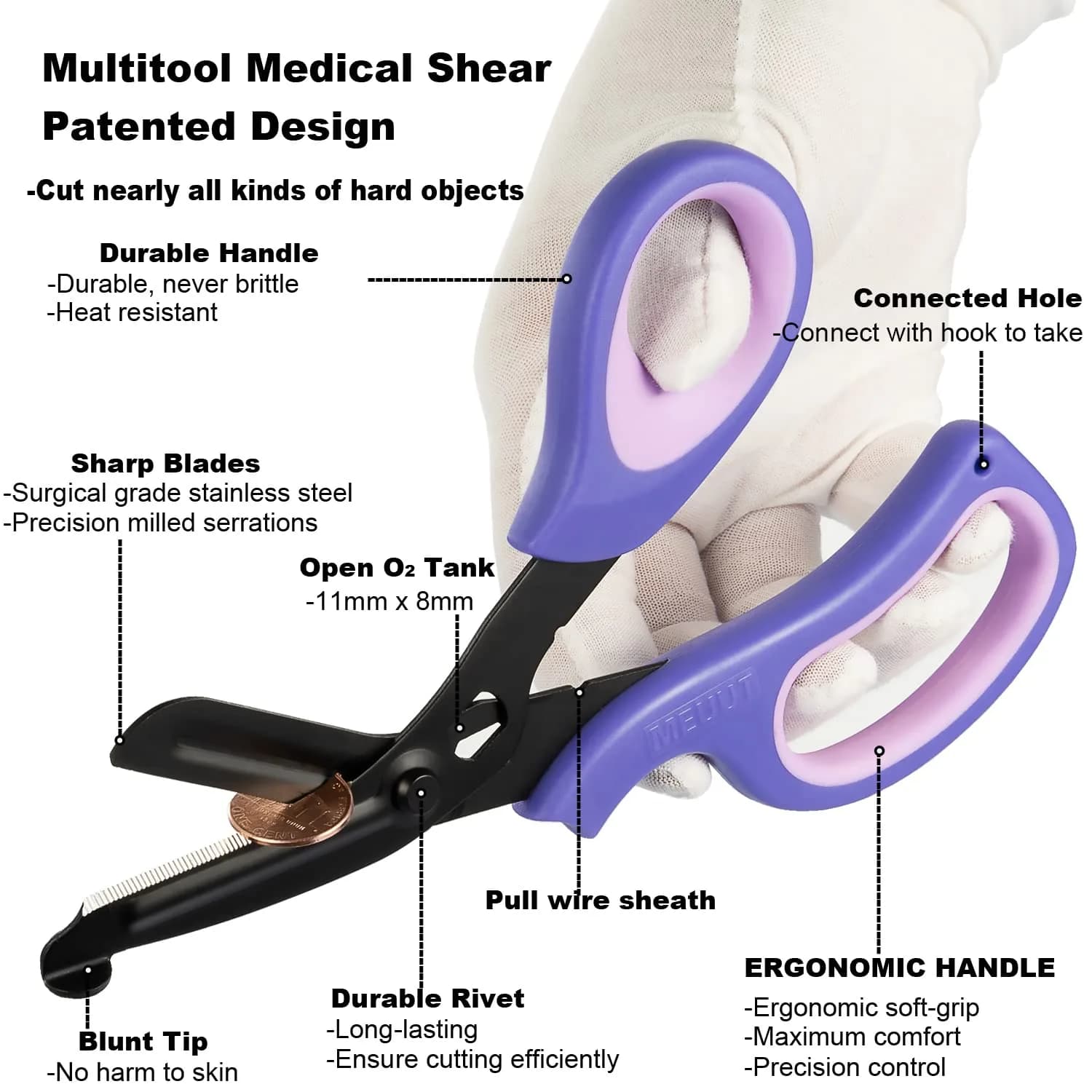 MEUUT Medical Trauma Shears - 2-Pack Purple Shears with Oxygen Wrench - view 3