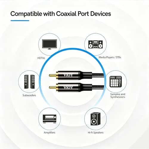 VIOY Coaxial Digital Audio Cable 10 FT (3.05m) | RCA Male to Male Subwoofer Cable for Surround Sound thumbnail 2