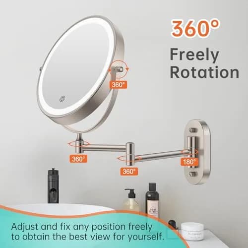 FUNTOUCH Rechargeable Wall Mounted Lighted Makeup Vanity Mirror 20 cm (8 Inch) | 1X/30X Magnification, 3 Color Lights thumbnail 6