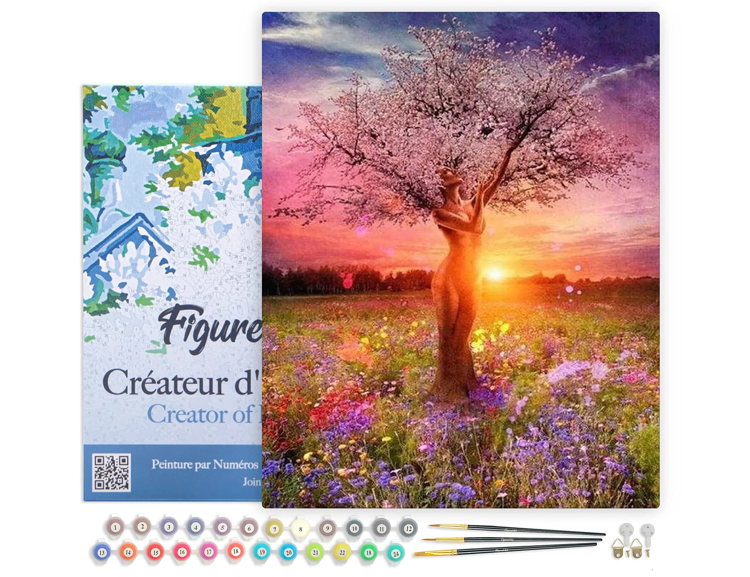 Figured'Art Paint by Numbers Kit for Adults with Frame Tree with Female Body 16"x20" | DIY Canvas Art
