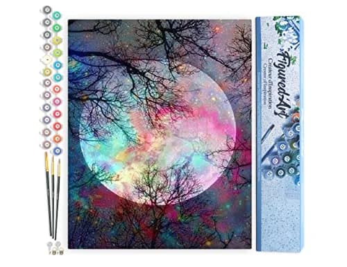 Figured'Art Paint by Numbers Kit for Adults Full Moon with Colourful Reflections 16"x20" | DIY Art Canvas thumbnail 1