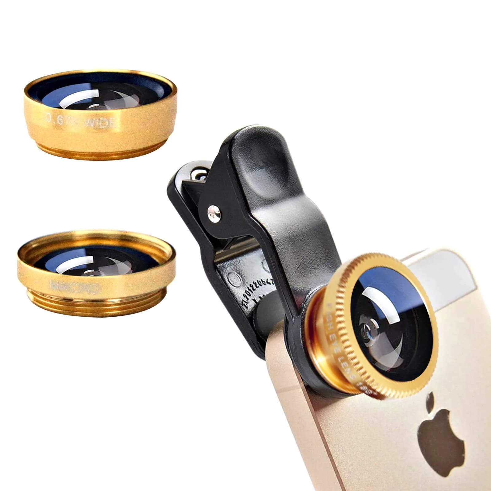 ANJIELO SMART 3-in-1 Cell Phone Camera Lens Kit Wide Angle Macro Fisheye Gold | Universal Clip-on Photography Accessory
