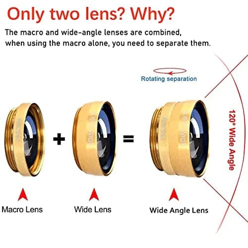ANJIELO SMART 3-in-1 Cell Phone Camera Lens Kit Wide Angle Macro Fisheye Gold | Universal Clip-on Photography Accessory thumbnail 2