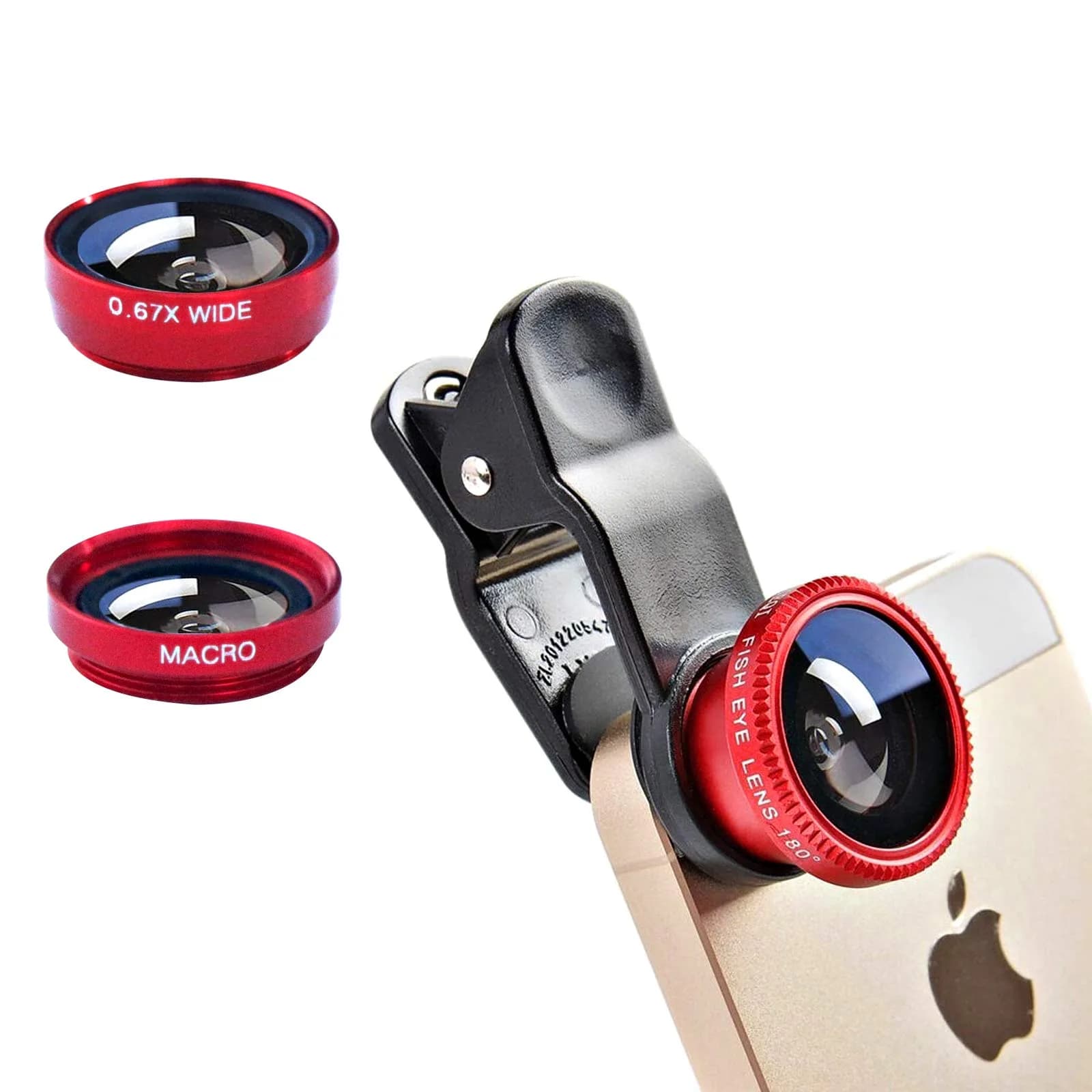ANJIELO SMART 3-in-1 Camera Lens Kit for Phones - Wide Angle, Macro, Fisheye (Red) | Universal Clip-On for Photography - main product image