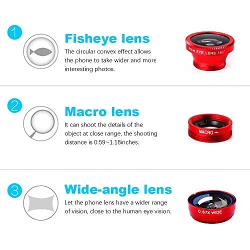 ANJIELO SMART 3-in-1 Camera Lens Kit for Phones - Wide Angle, Macro, Fisheye (Red) | Universal Clip-On for Photography thumbnail 3
