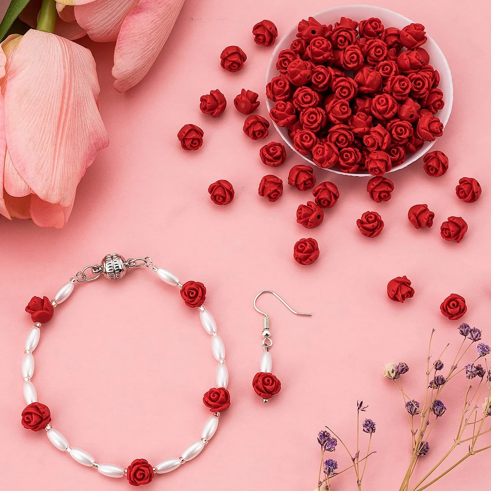 OIIKI Cinnabar Carved Rose Beads 8mm (100PCS) | Authentic USA Import for Jewelry Making - view 7