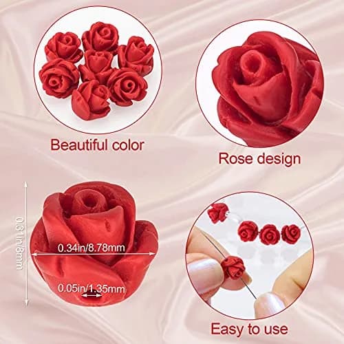 OIIKI Cinnabar Carved Rose Beads 8mm (100PCS) | Authentic USA Import for Jewelry Making thumbnail 2