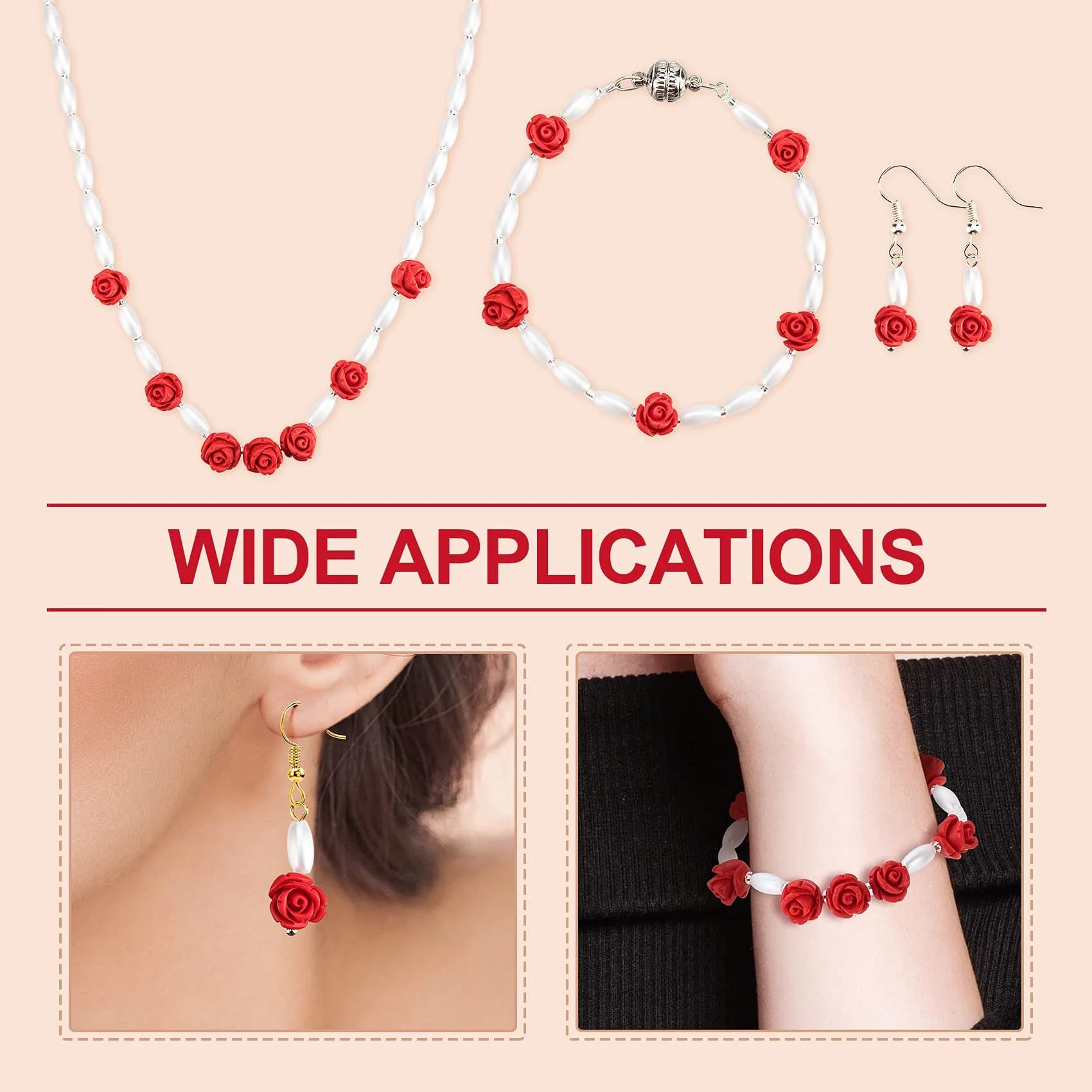 OIIKI Cinnabar Carved Rose Beads 8mm (100PCS) | Authentic USA Import for Jewelry Making - view 3