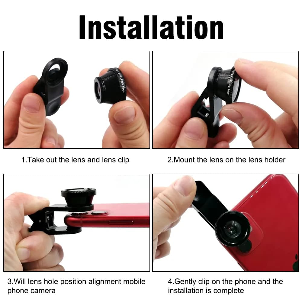 ANJIELO SMART 3-in-1 Universal Phone Camera Lens Kit - Wide Angle, Macro, Fisheye - Silver (Set of 3 Lenses) - view 6