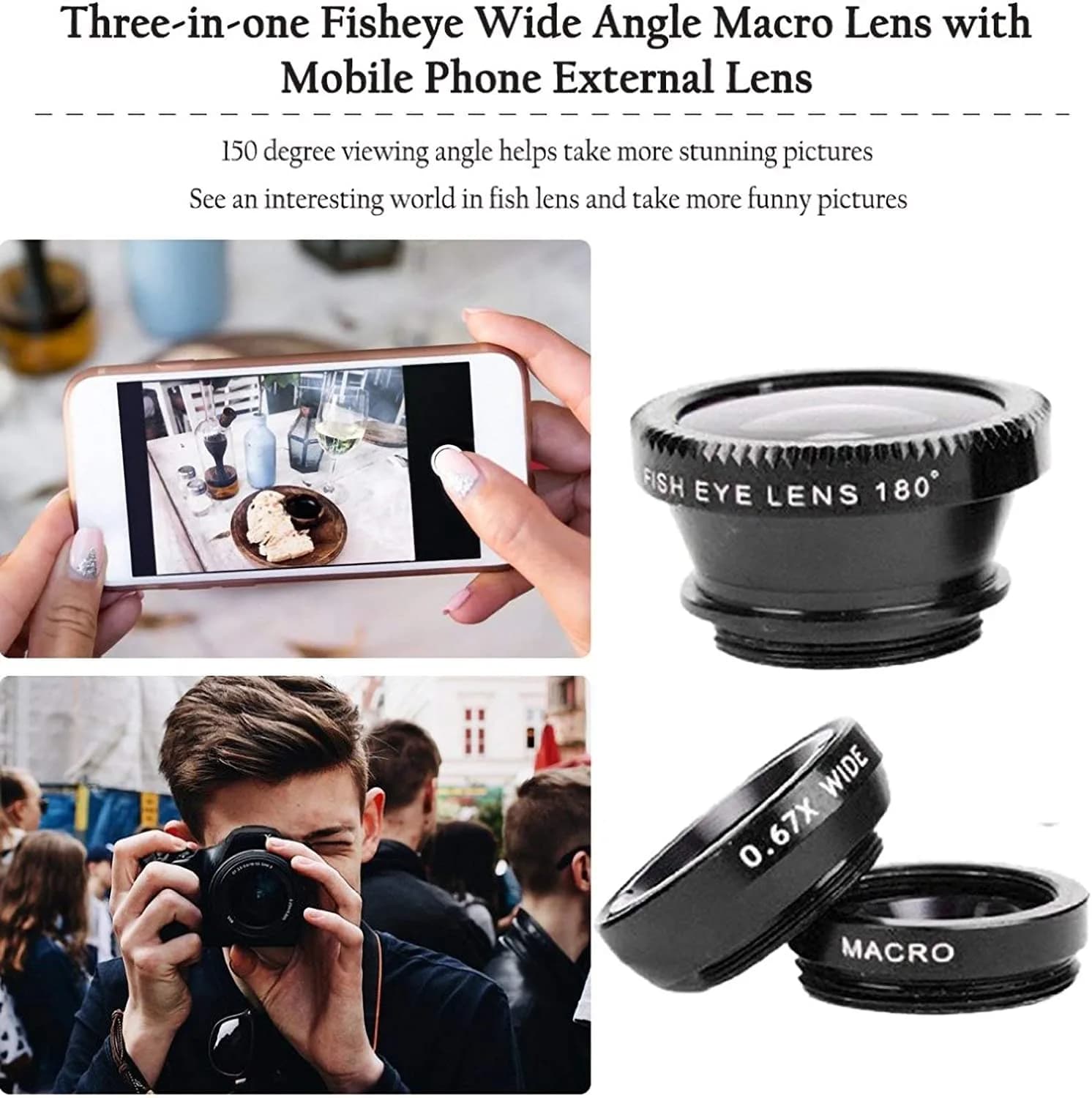 ANJIELO SMART 3-in-1 Universal Phone Camera Lens Kit - Wide Angle, Macro, Fisheye - Silver (Set of 3 Lenses) - view 7