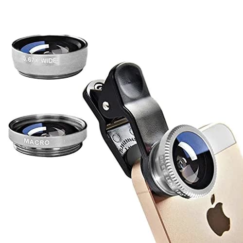 ANJIELO SMART 3-in-1 Universal Phone Camera Lens Kit - Wide Angle, Macro, Fisheye - Silver (Set of 3 Lenses) thumbnail 1