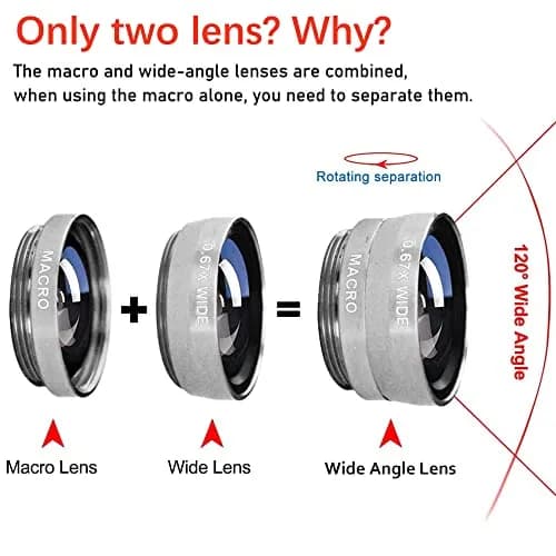 ANJIELO SMART 3-in-1 Universal Phone Camera Lens Kit - Wide Angle, Macro, Fisheye - Silver (Set of 3 Lenses) thumbnail 2