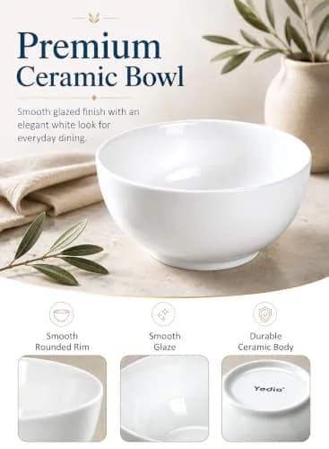Yedio 10 OZ White Ceramic Soup Bowls of 6 | Small Porcelain Bowls for Kitchen & Dining thumbnail 6