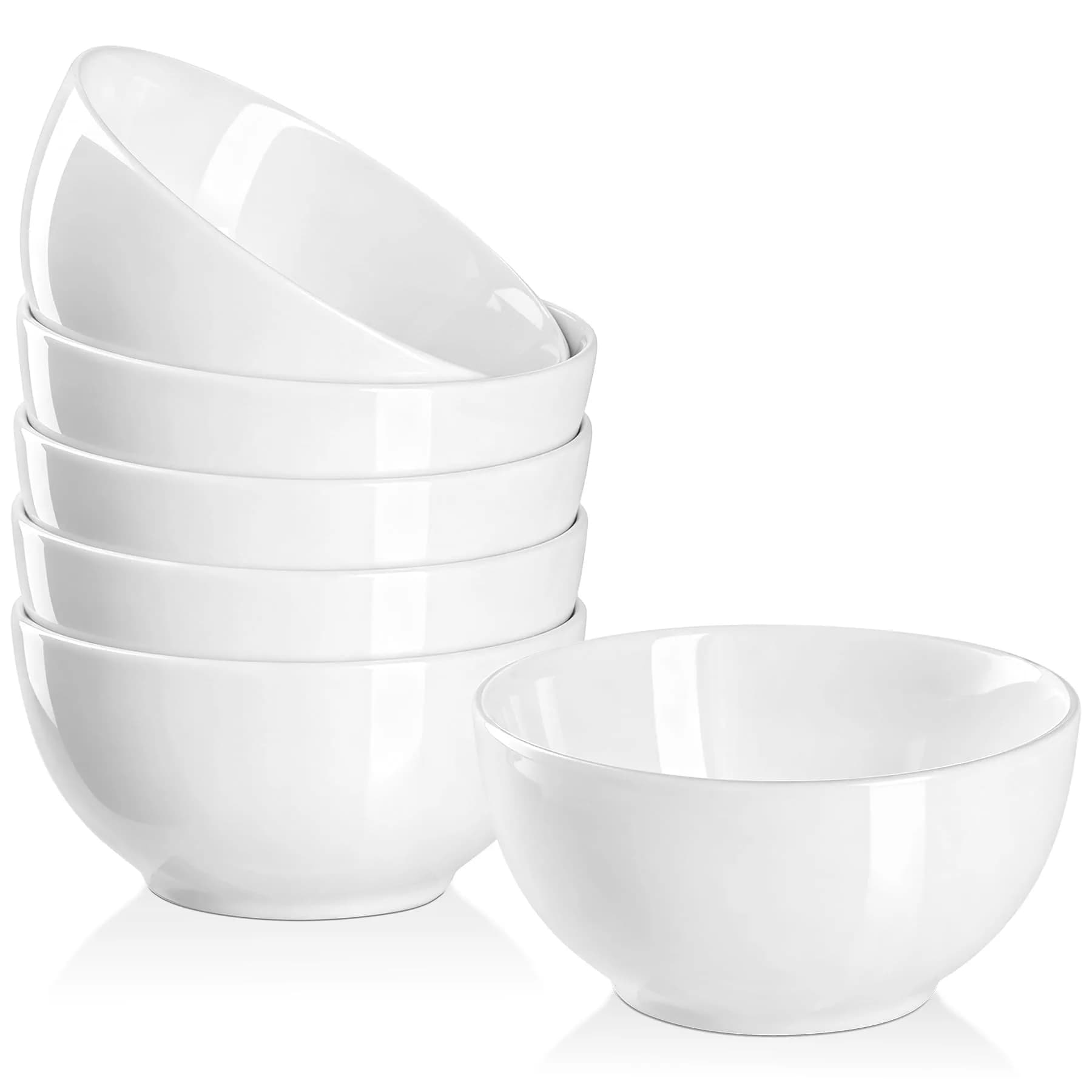 Yedio 10 OZ White Ceramic Soup Bowls of 6 | Small Porcelain Bowls for Kitchen & Dining — White