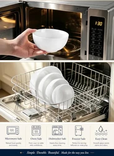 Yedio 10 OZ White Ceramic Soup Bowls of 6 | Small Porcelain Bowls for Kitchen & Dining thumbnail 8