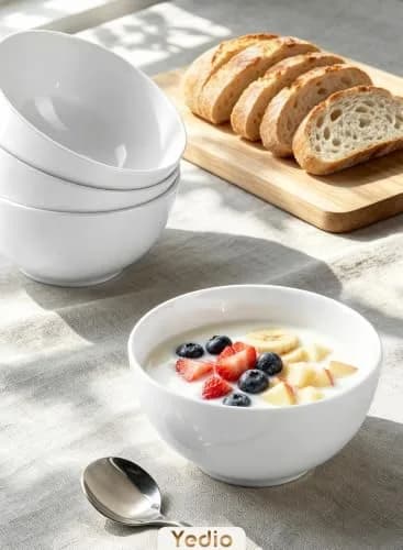 Yedio 10 OZ White Ceramic Soup Bowls of 6 | Small Porcelain Bowls for Kitchen & Dining thumbnail 2