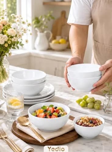 Yedio 10 OZ White Ceramic Soup Bowls of 6 | Small Porcelain Bowls for Kitchen & Dining thumbnail 4