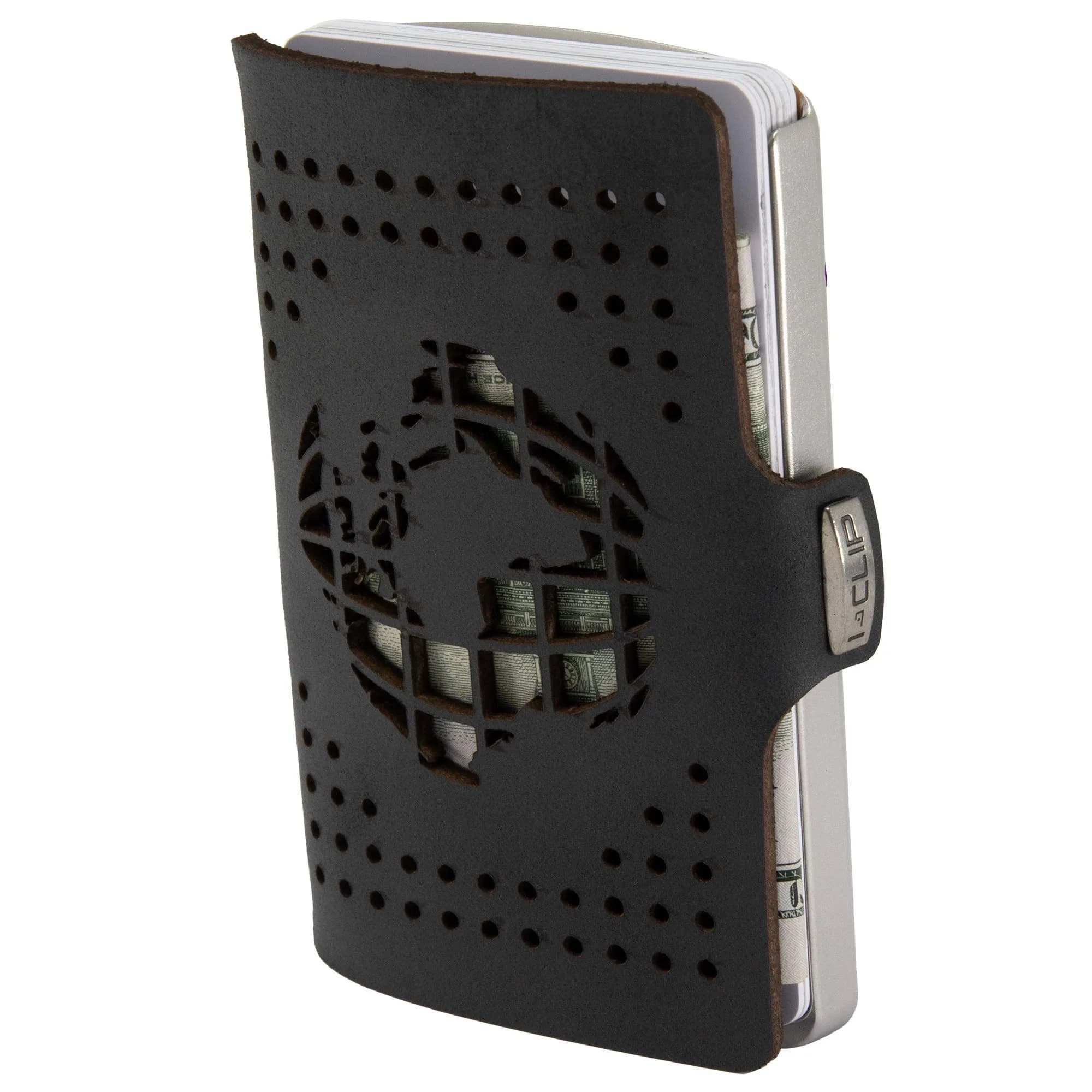 I-CLIP Heritage Steel Blasted Globe Black Card Case | Holds Up to 10 Cards & Banknotes - main product image