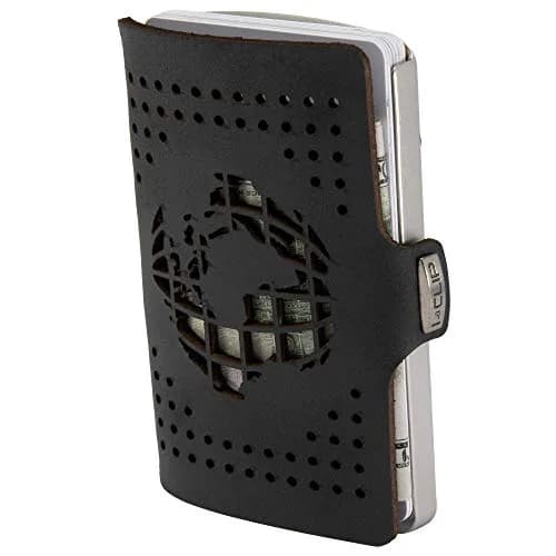I-CLIP Heritage Steel Blasted Globe Black Card Case | Holds Up to 10 Cards & Banknotes thumbnail 1