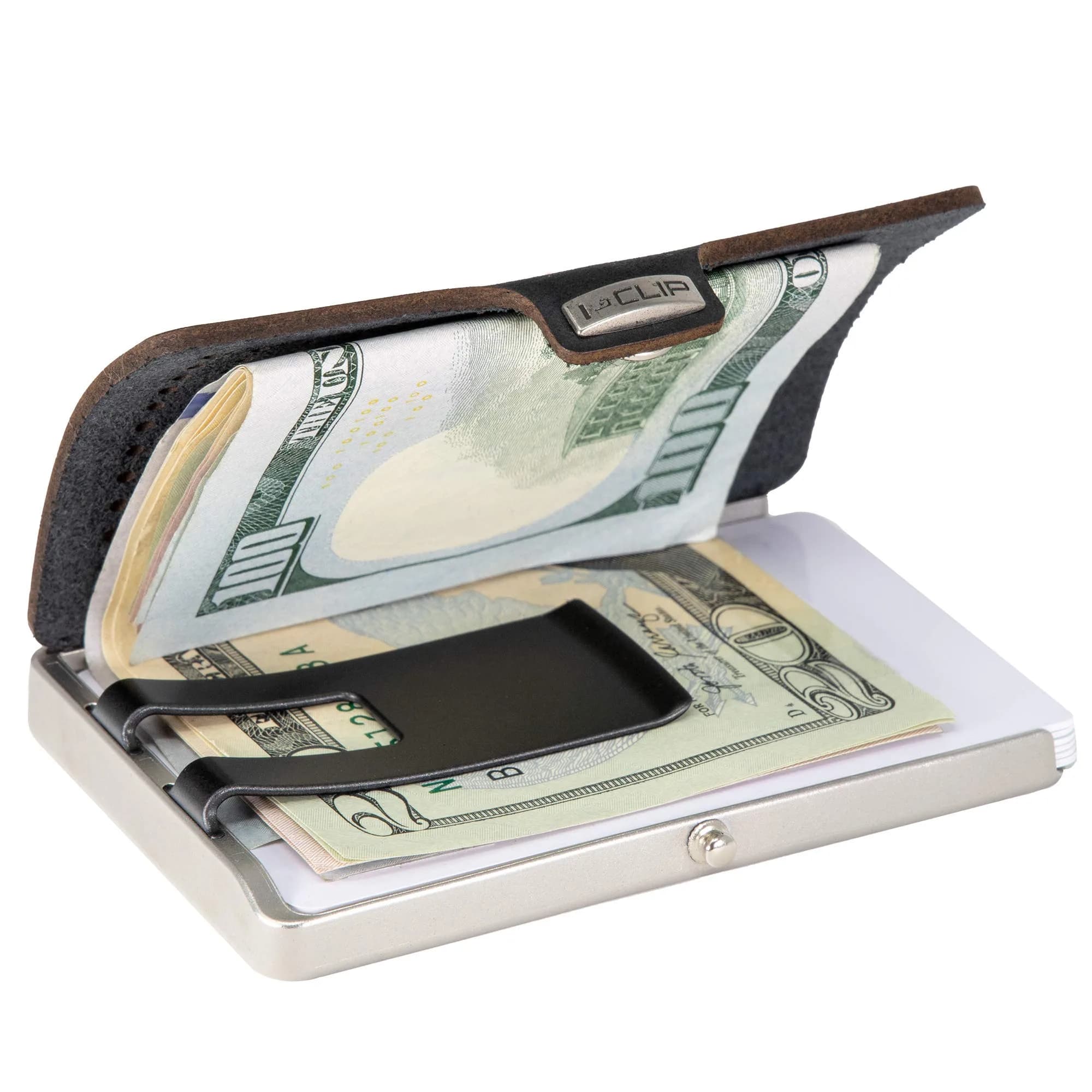 I-CLIP Heritage Steel Blasted Globe Black Card Case | Holds Up to 10 Cards & Banknotes - view 3