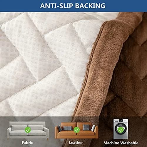 Eismodra Couch Cover for 3 Cushion Sofa | Anti-Slip Sectional Slipcover in Brown, 36"x47" thumbnail 4