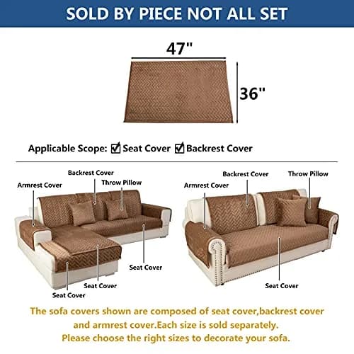 Eismodra Couch Cover for 3 Cushion Sofa | Anti-Slip Sectional Slipcover in Brown, 36"x47" thumbnail 5
