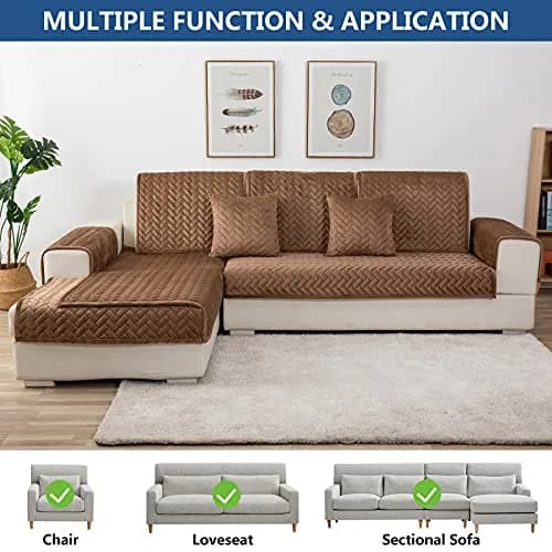 Eismodra Couch Cover for 3 Cushion Sofa | Anti-Slip Sectional Slipcover in Brown, 36"x47" thumbnail 2