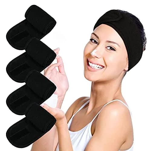 TDHDIKE Black Facial Spa Headbands 4 PCS | Soft Terry Cloth for Washing Face thumbnail 1