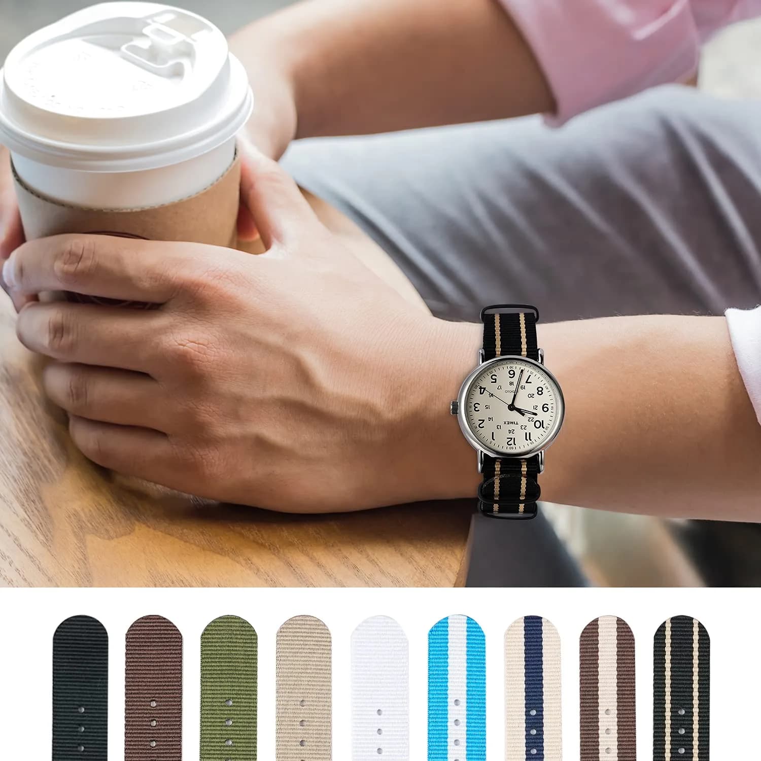 Ritche Christmas Gift 16mm Military Ballistic Nylon Watch Strap Compatible with Timex Weekender Watch Strap Timex Replacement Watch Bands for Men Women (4 Packs), White Elephant Gifts, Stocking Stuffers for Men thumbnail 3
