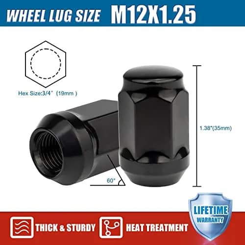 JiiinMiiin M12x1.25 Black Lug Nuts with Cone Seat, 20PCS | Durable Alloy Steel, Rust-Resistant thumbnail 3